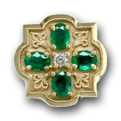 N611 14K EMERALD SLIDE WITH DIAMOND CENTER-FLEUR DE LIS DETAIL 